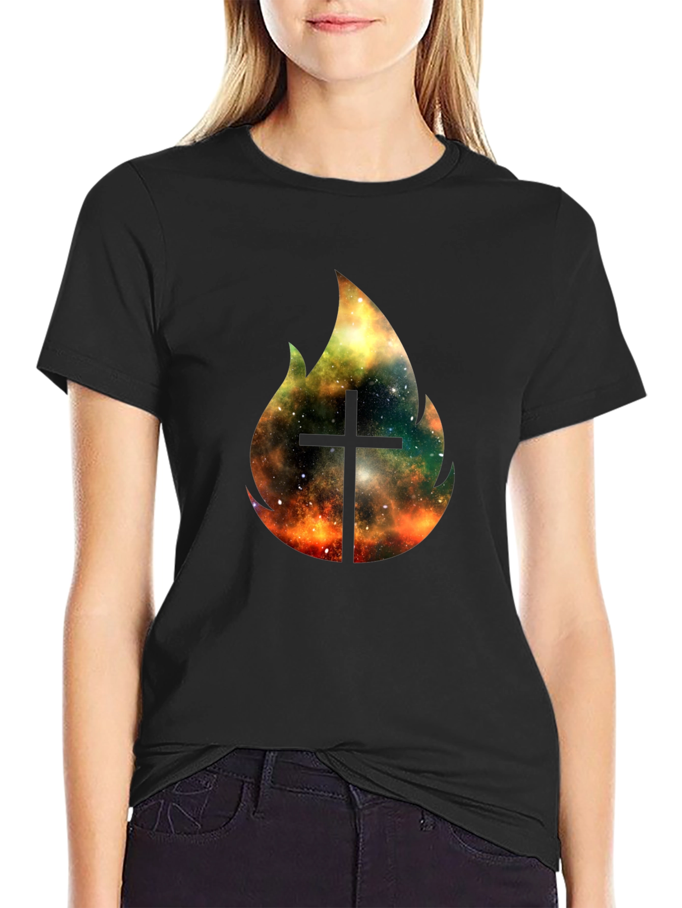 Cosmic Cross Fire T-Shirt - Black Christian Tee