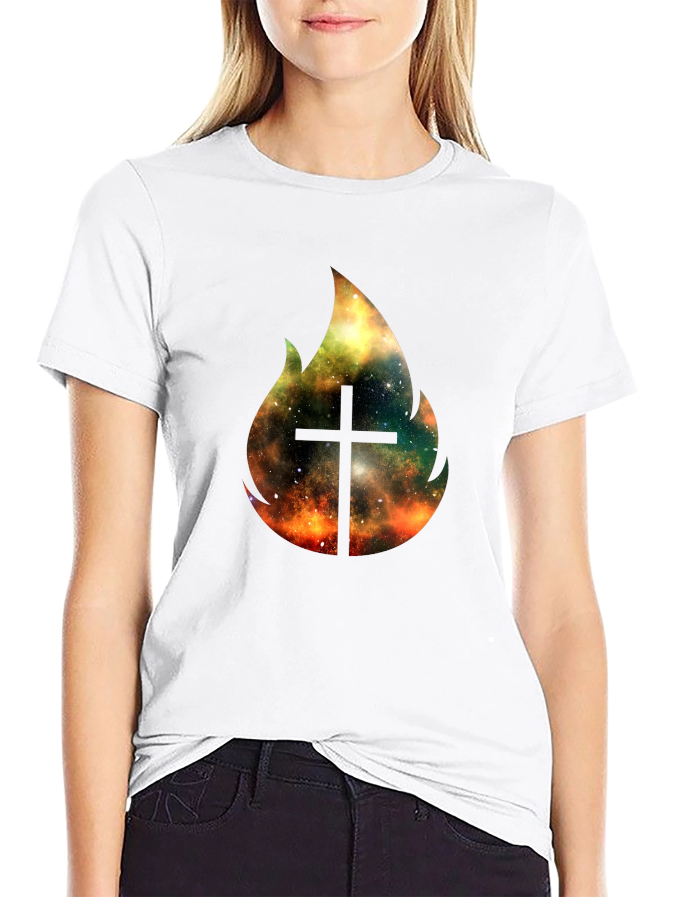 Cosmic Cross Fire T-Shirt - Black Christian Tee