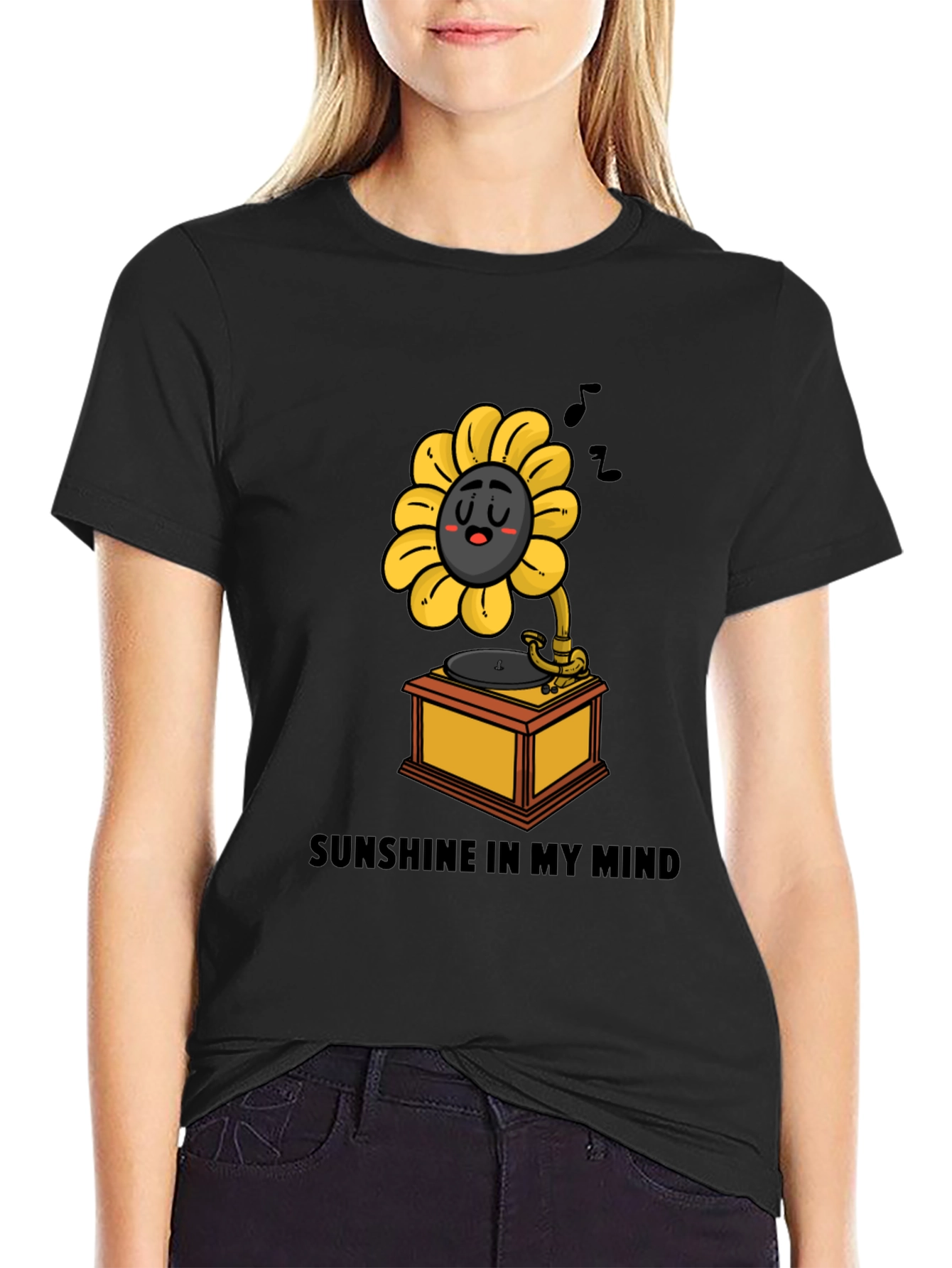 Sunshine Mind Graphic Tee - Black Cotton T-Shirt