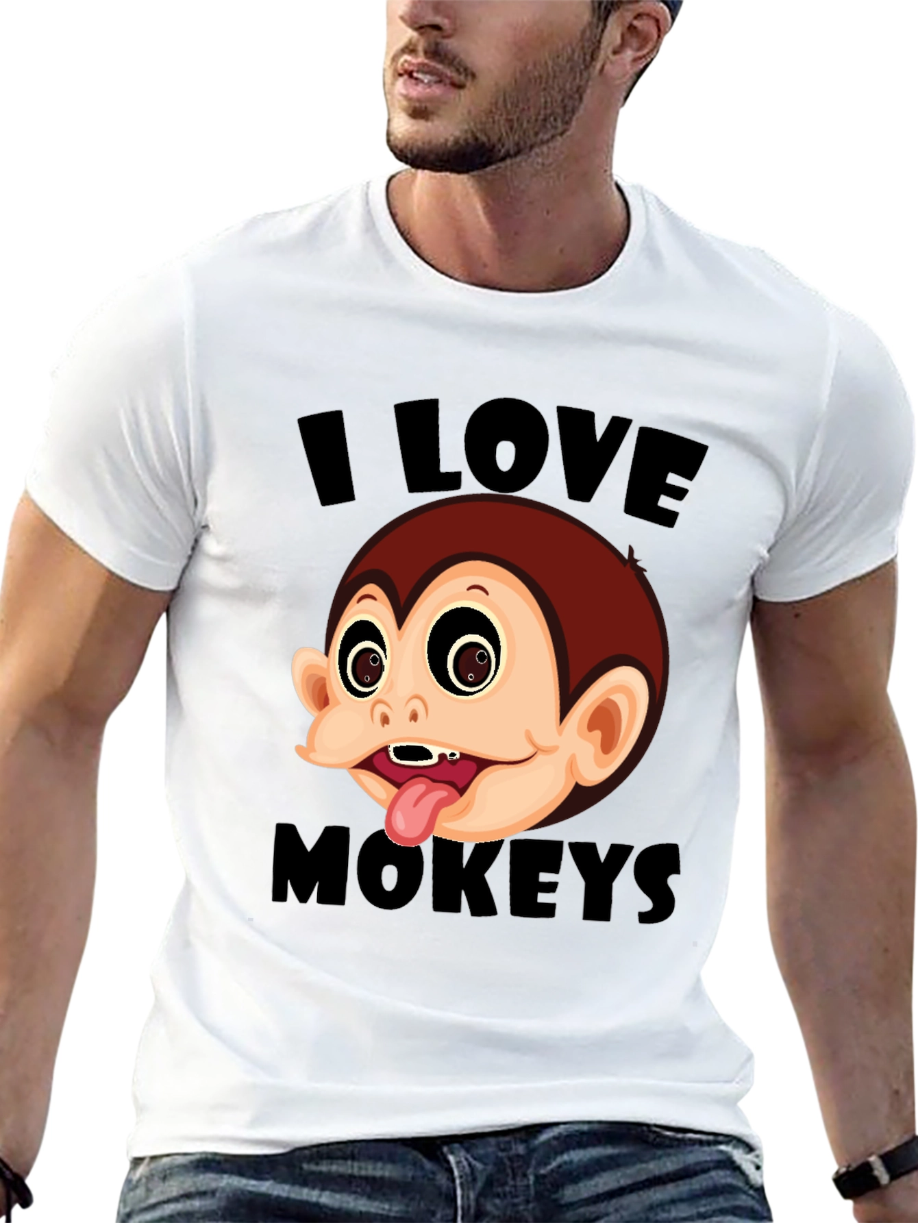 I Love Monkeys Graphic Tee - Black Cotton Blend