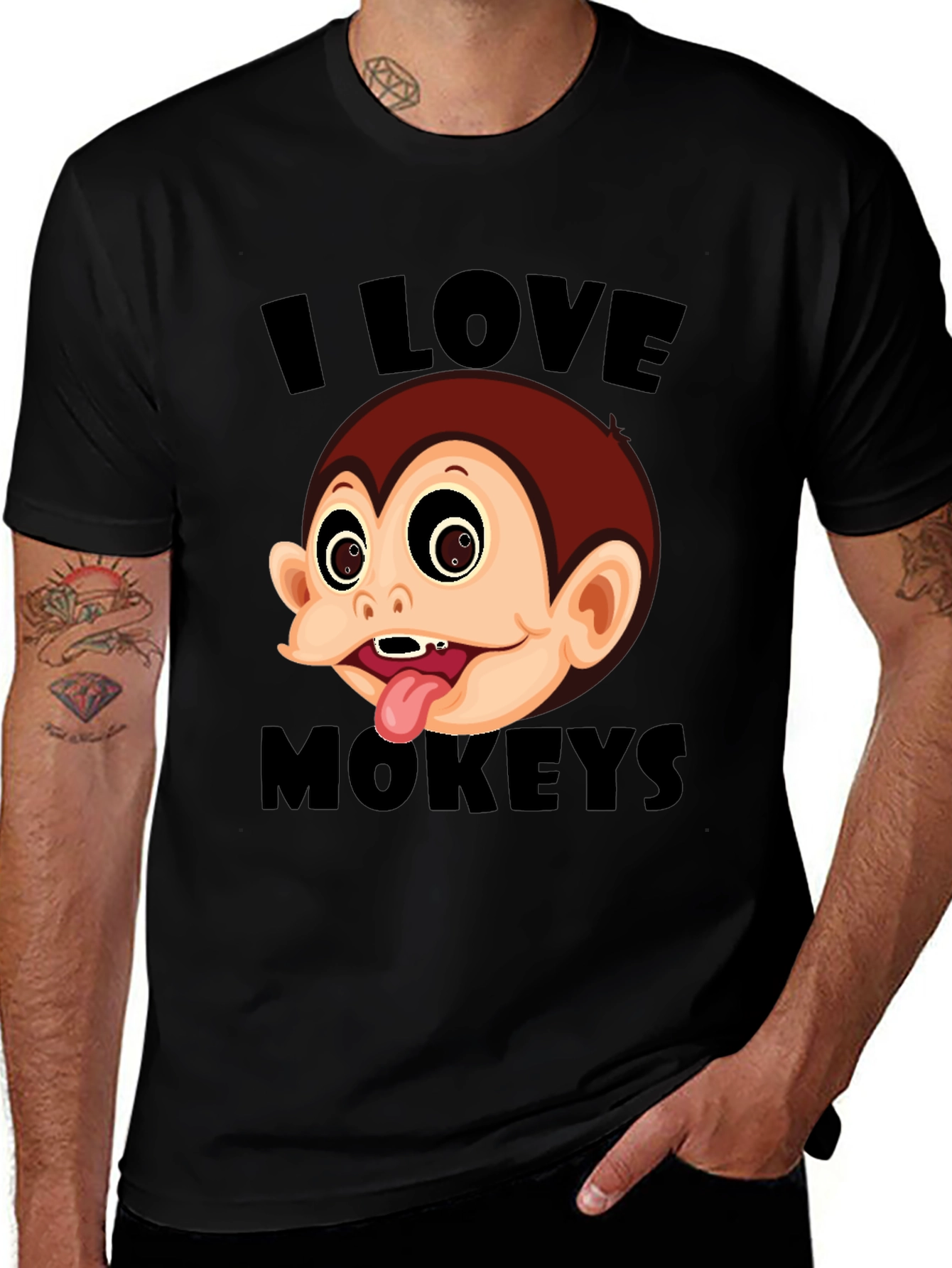 I Love Monkeys Graphic Tee - Black Cotton Blend