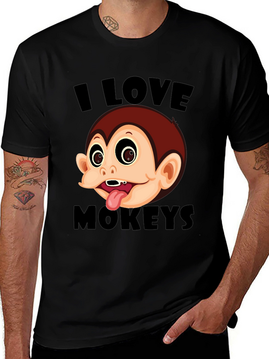 I Love Monkeys Graphic Tee - Black Cotton Blend