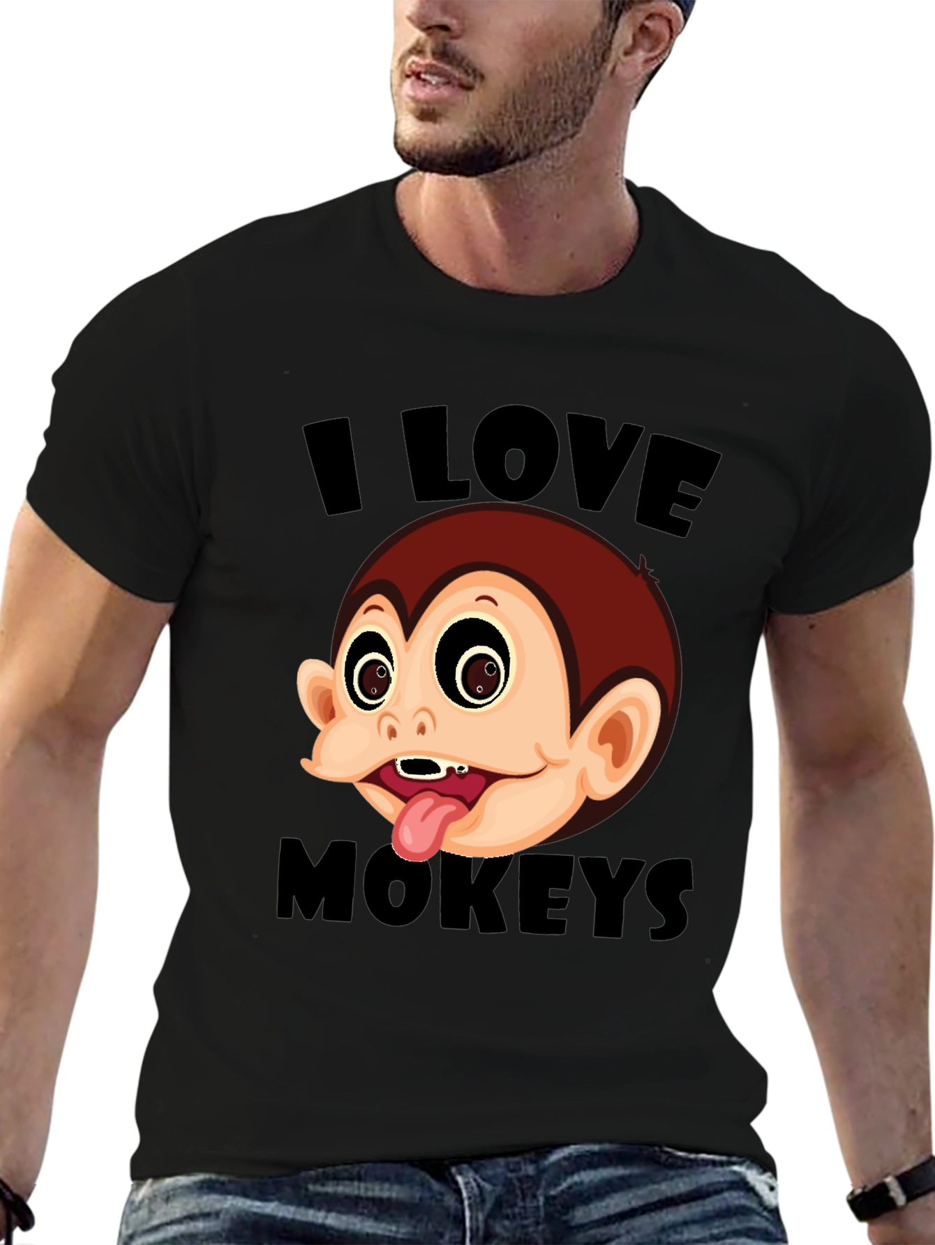 I Love Monkeys Graphic Tee - Black Cotton Blend