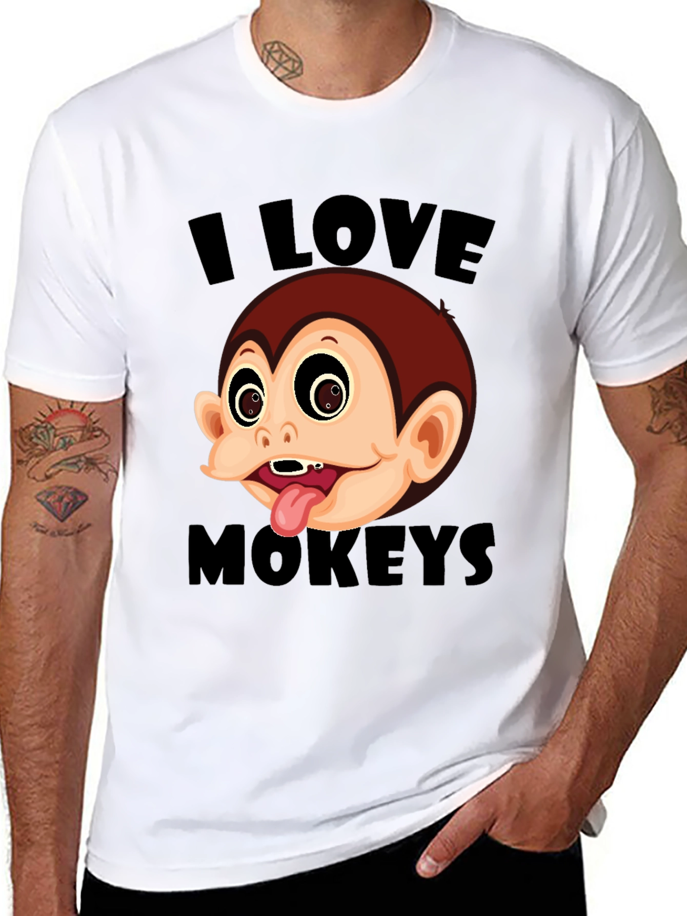 I Love Monkeys Graphic Tee - Black Cotton Blend
