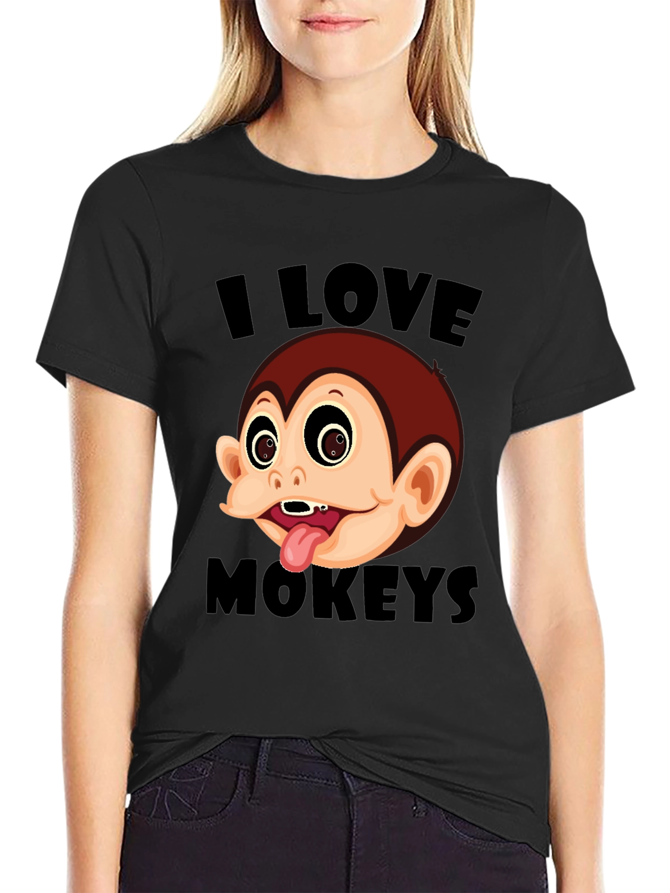 I Love Monkeys Graphic Tee - Black Cotton Blend