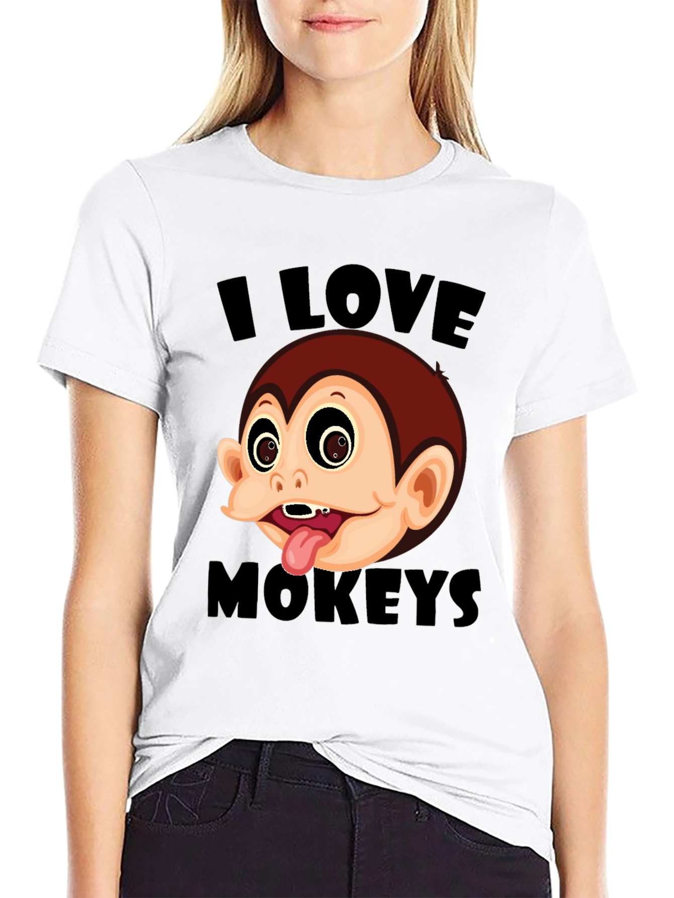 I Love Monkeys Graphic Tee - Black Cotton Blend
