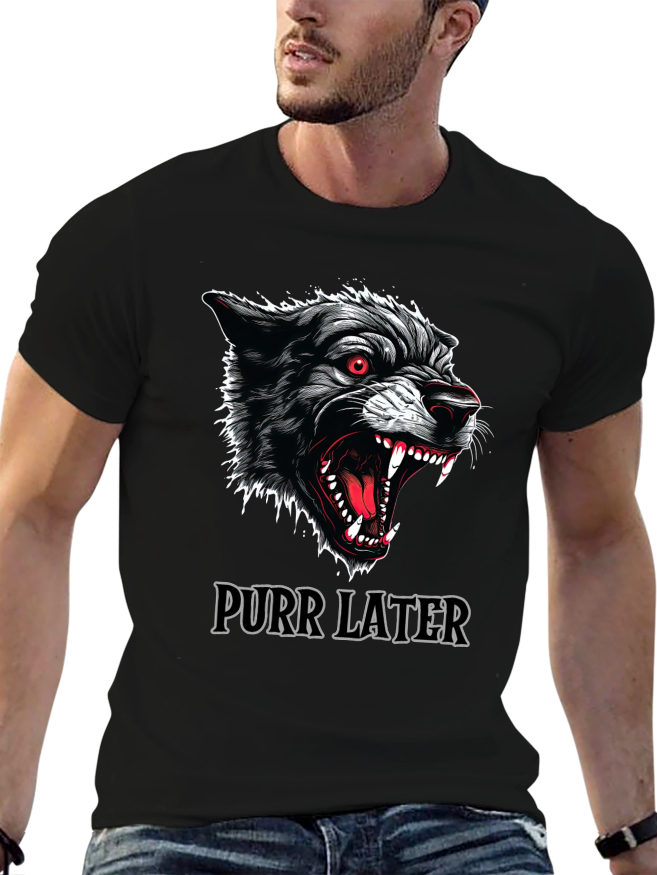 Purr Later Wolf Graphic T-Shirt