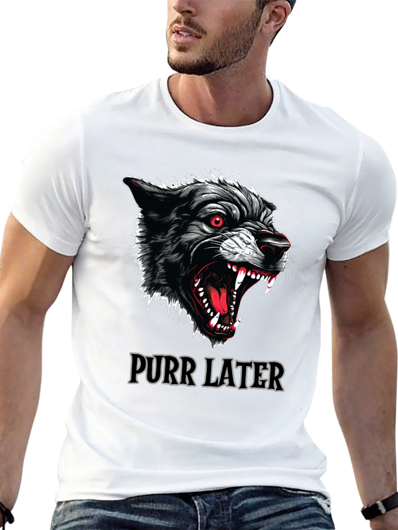 Purr Later Wolf Graphic T-Shirt