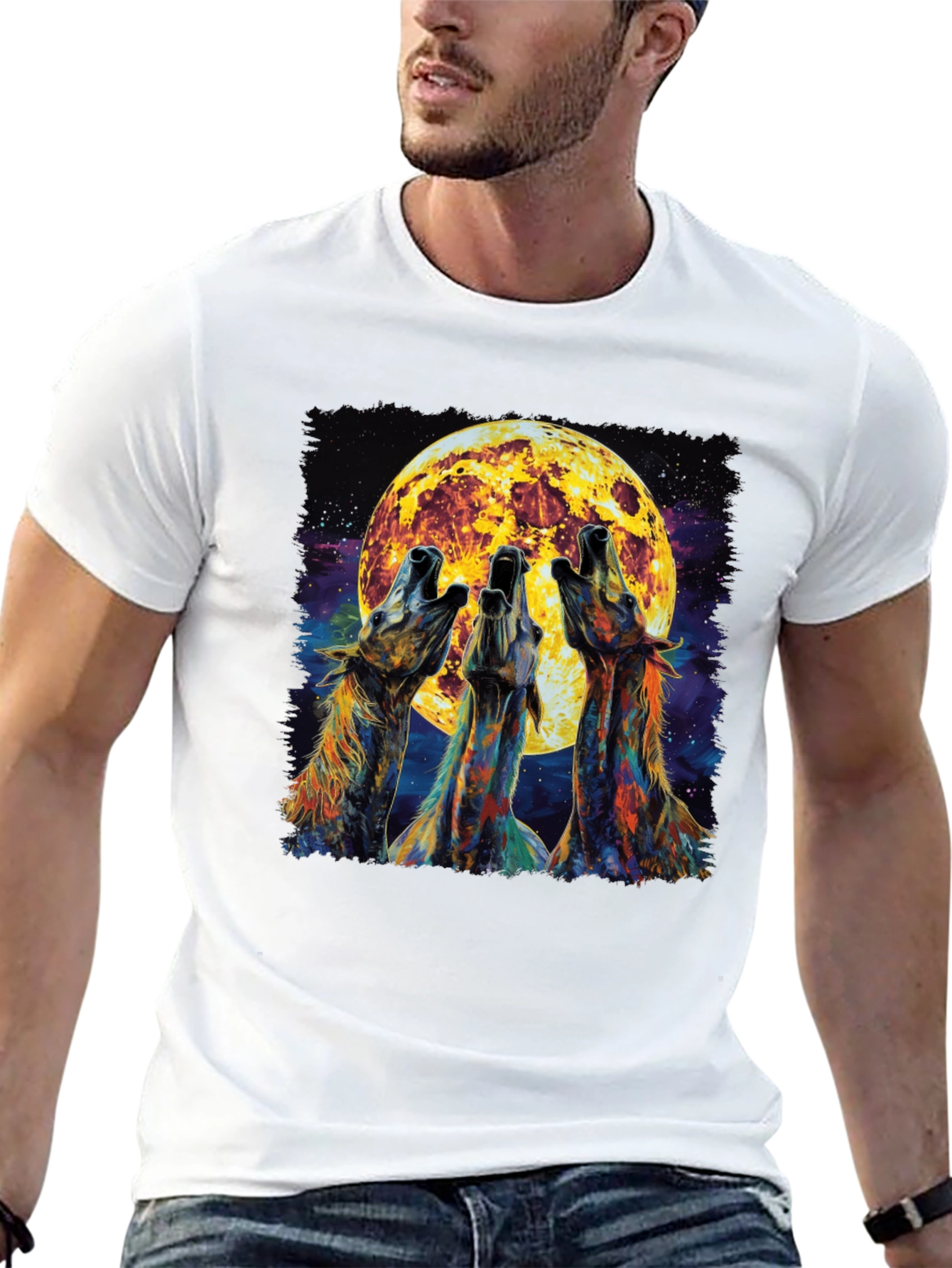 Howling Wolves Moon Graphic Tee - Black