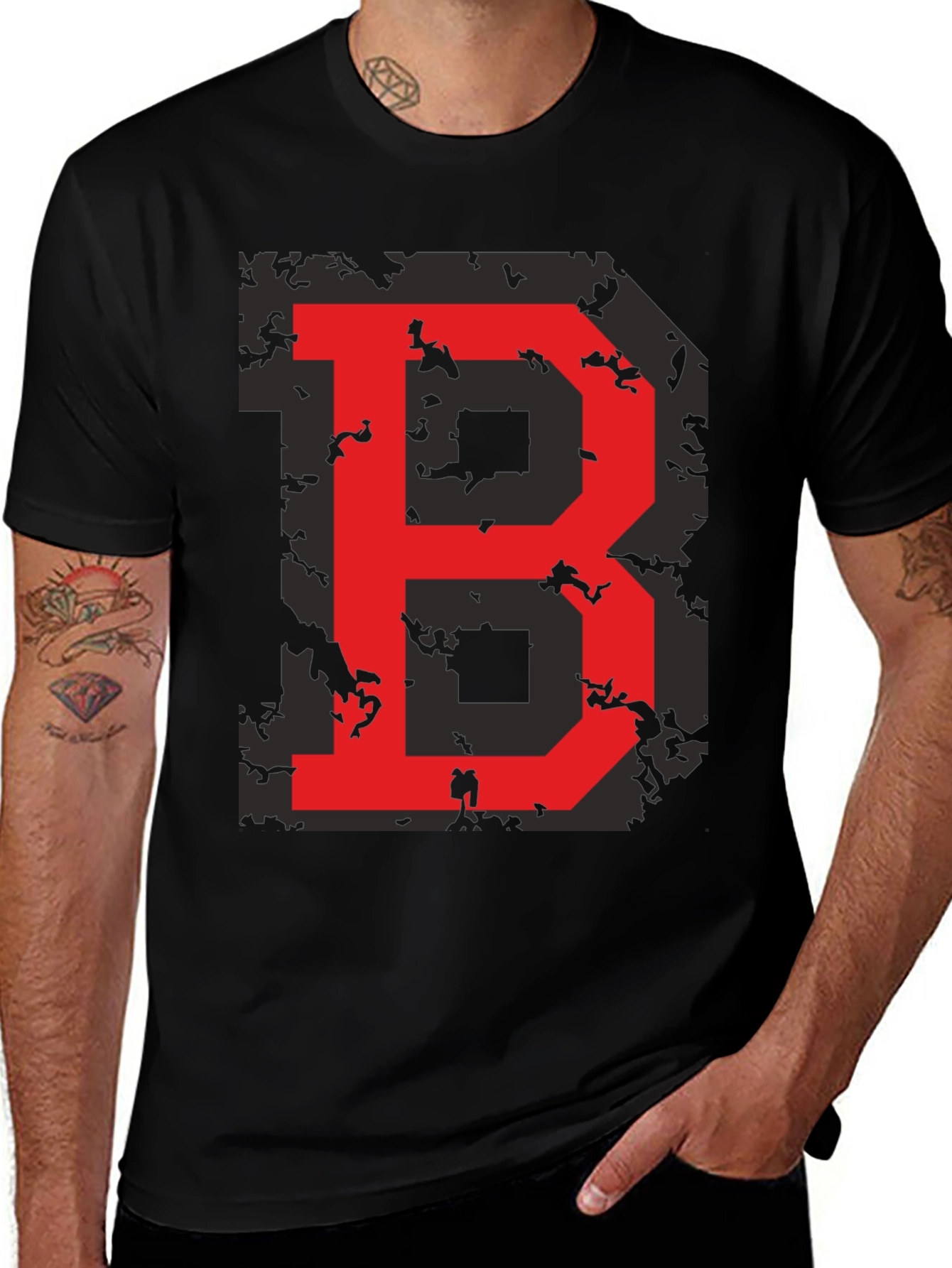 Red Letter B Graphic Black T-Shirt
