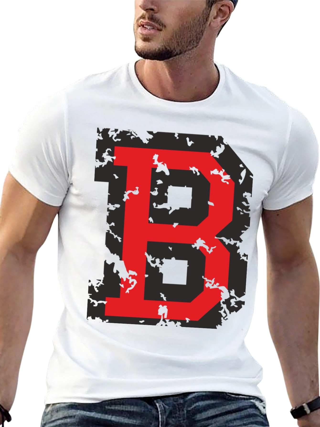 Red Letter B Graphic Black T-Shirt