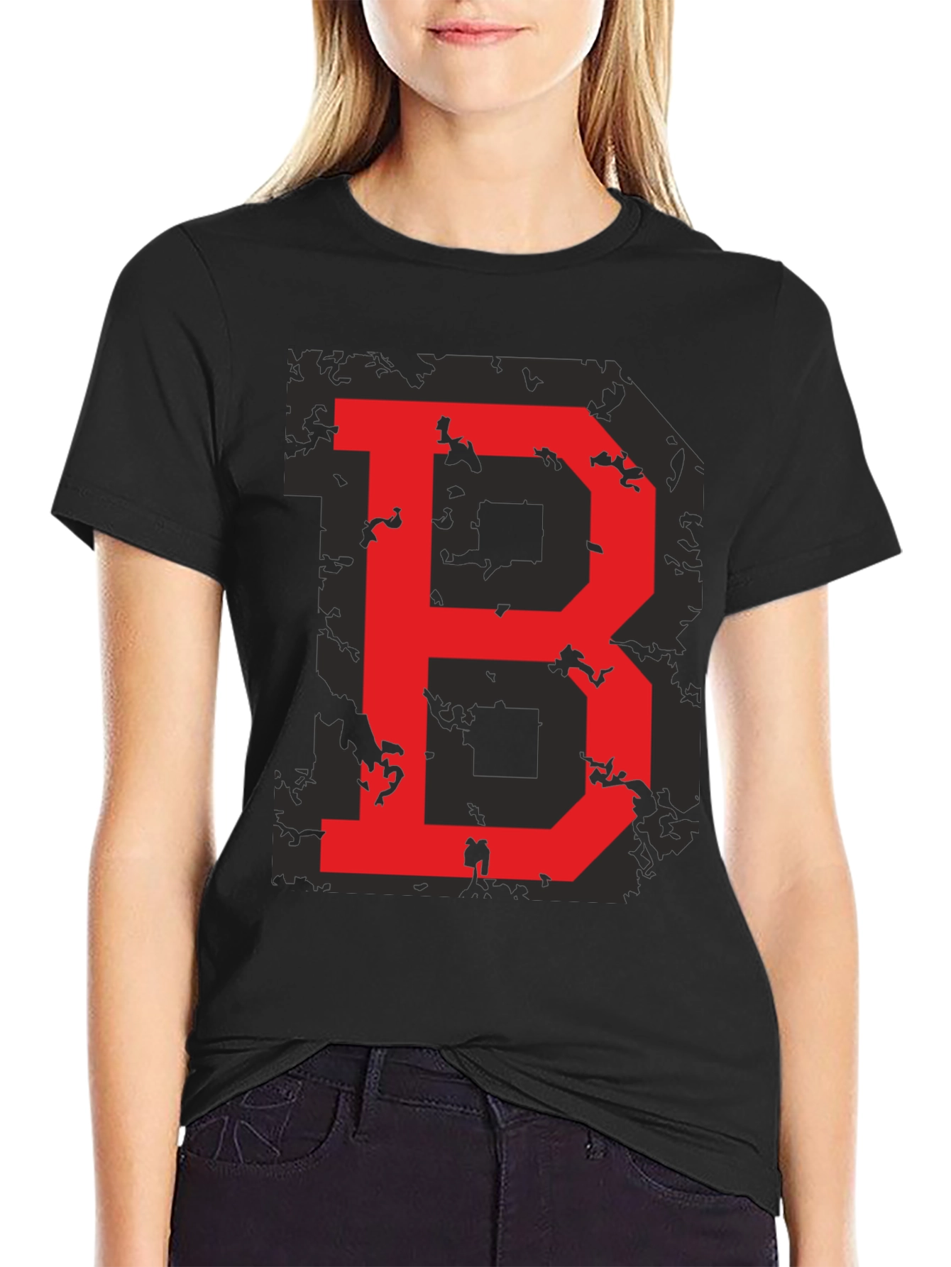 Red Letter B Graphic Black T-Shirt