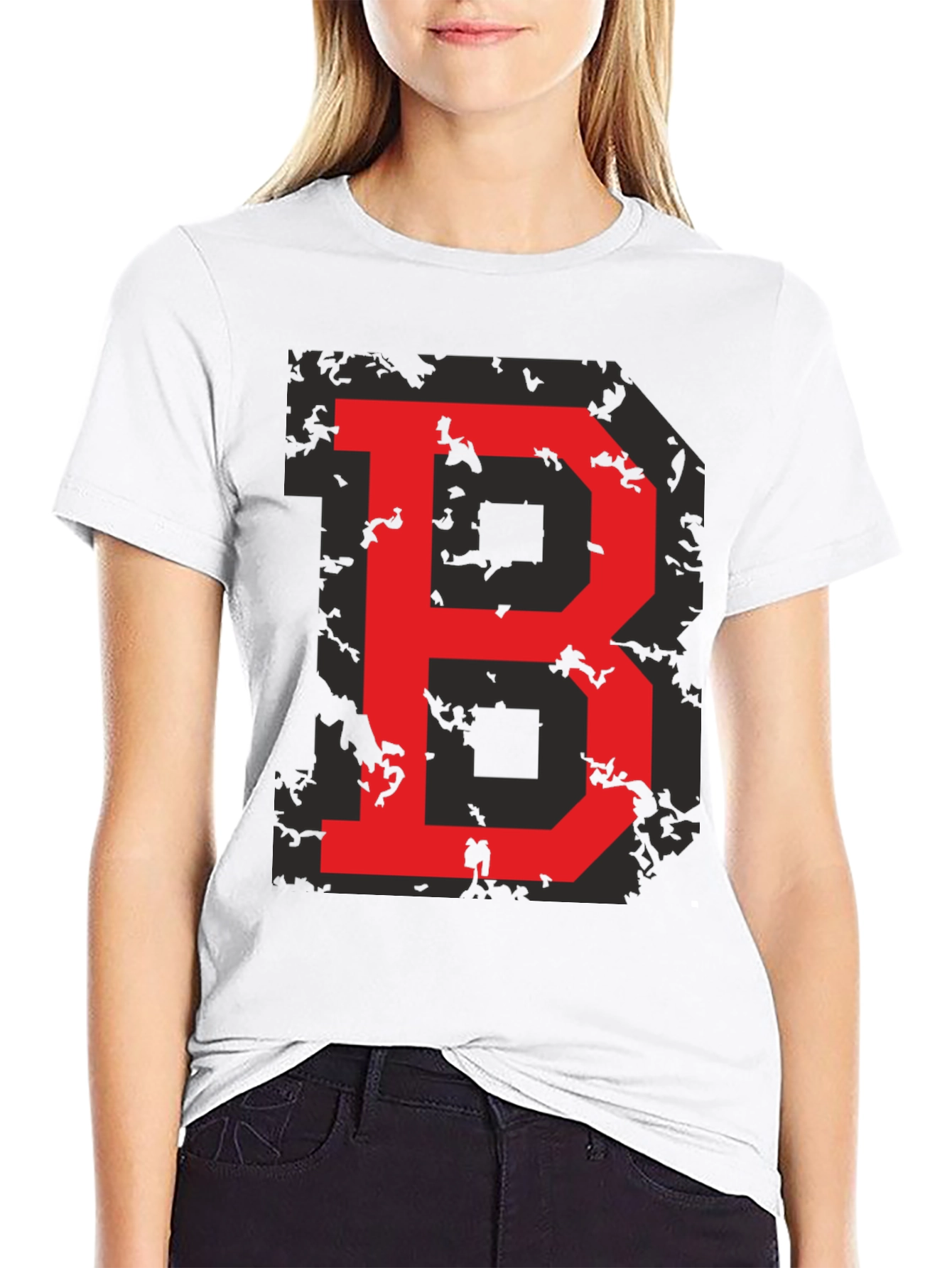 Red Letter B Graphic Black T-Shirt