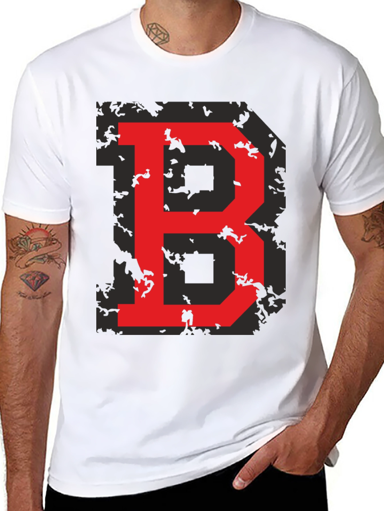 Red Letter B Graphic Black T-Shirt
