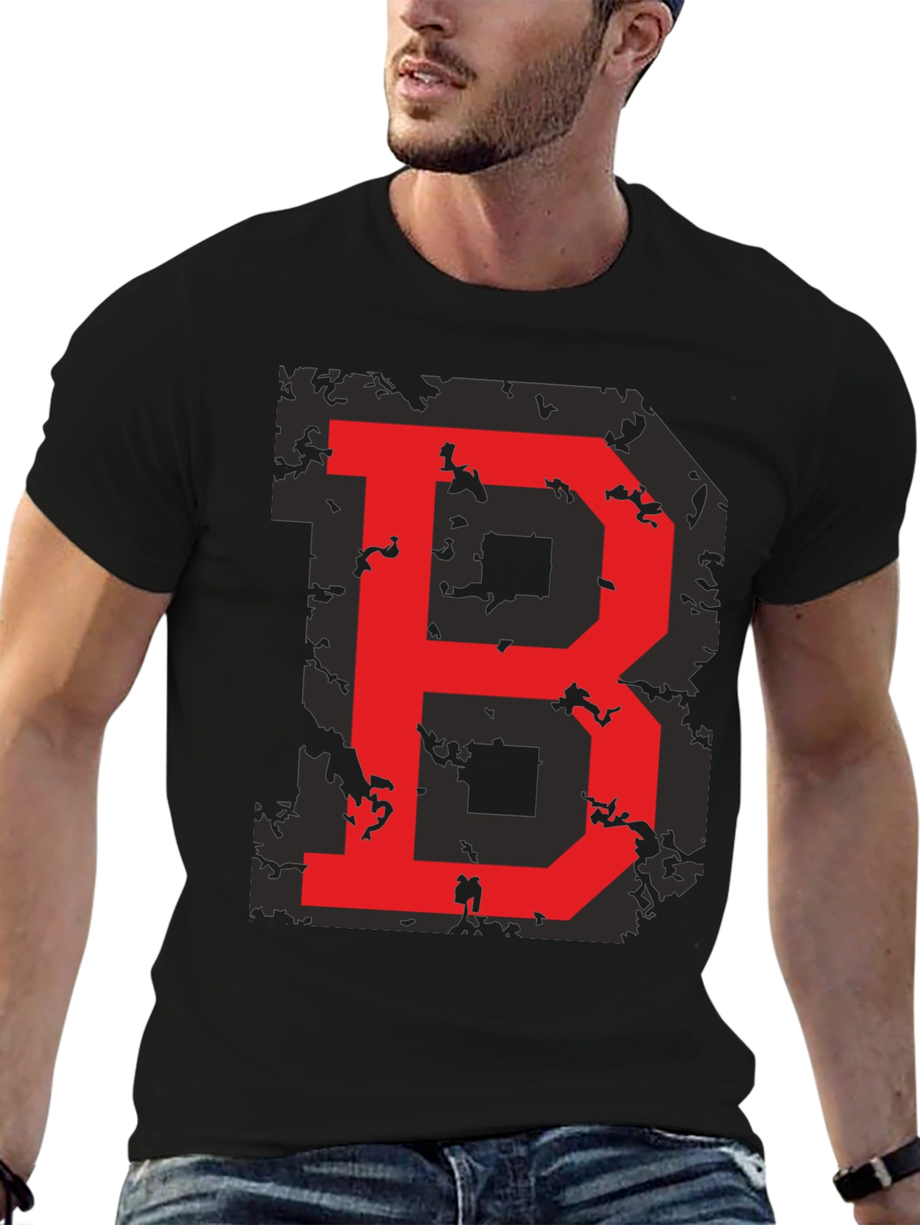 Red Letter B Graphic Black T-Shirt