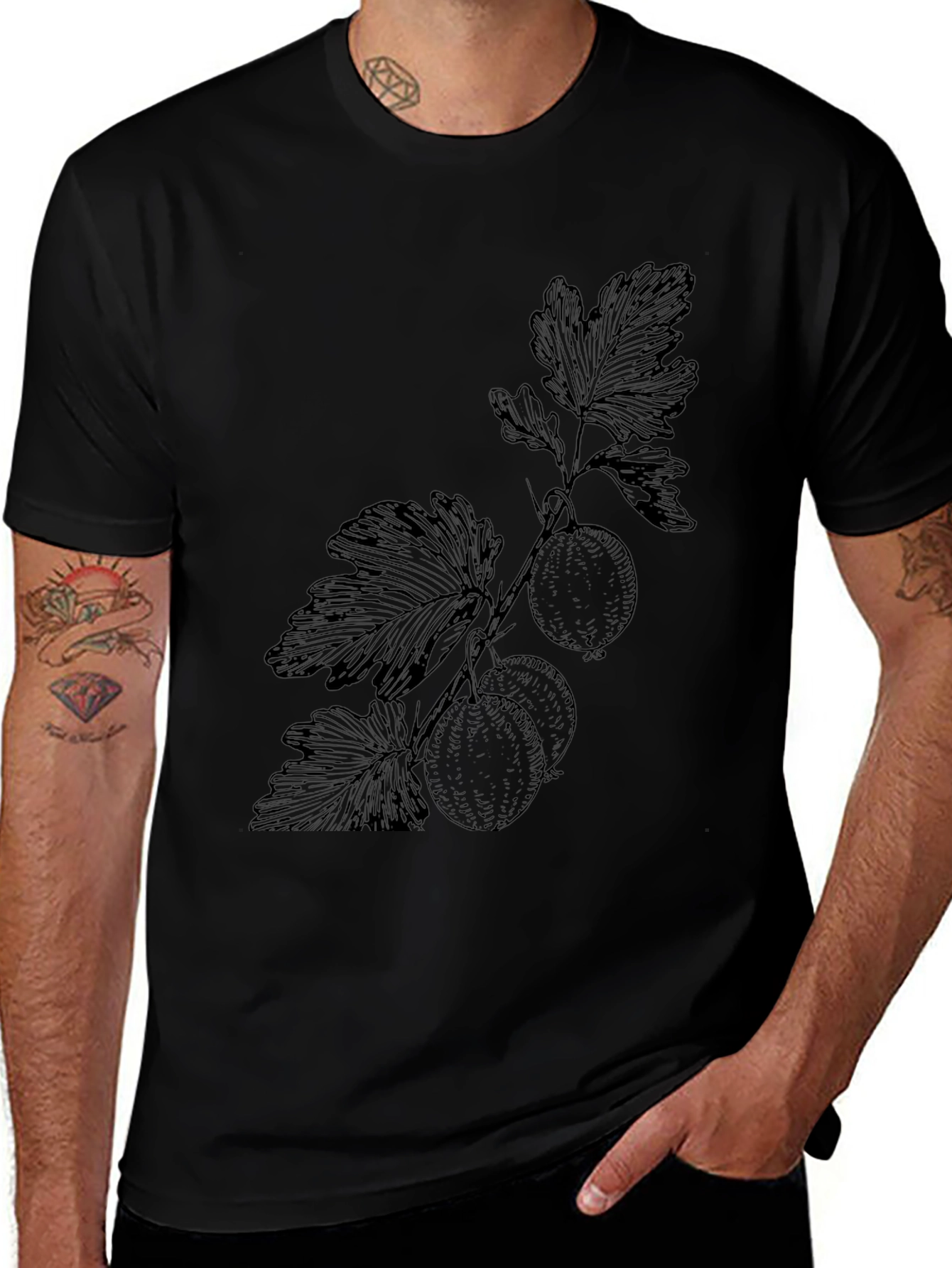Botanical Print Black T-Shirt