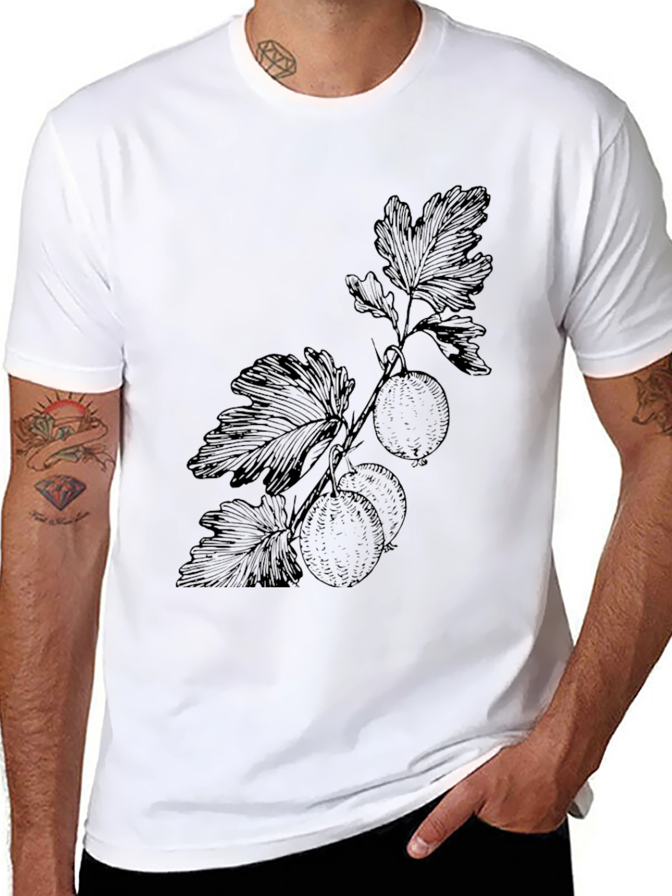 Botanical Print Black T-Shirt