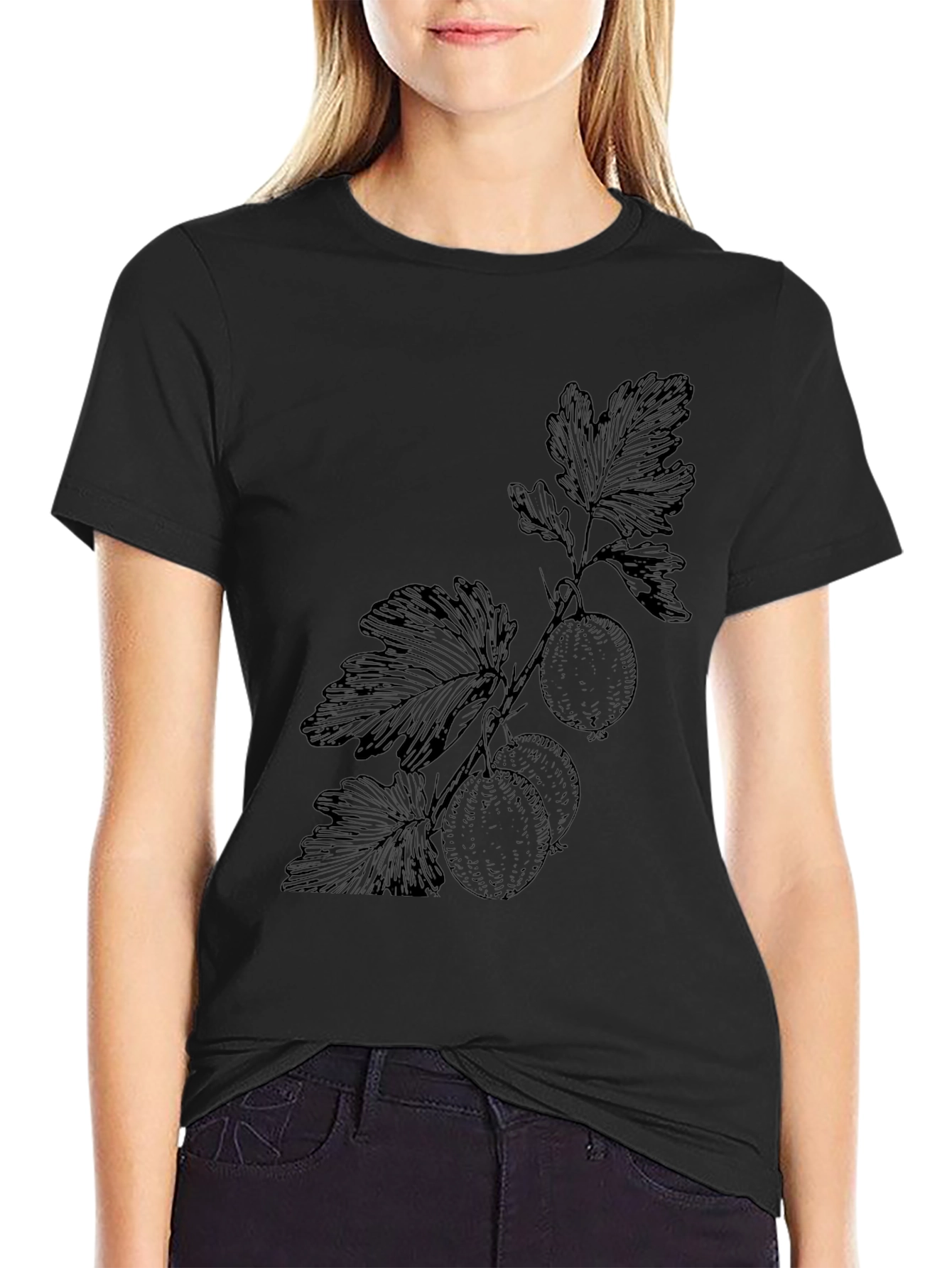 Botanical Print Black T-Shirt