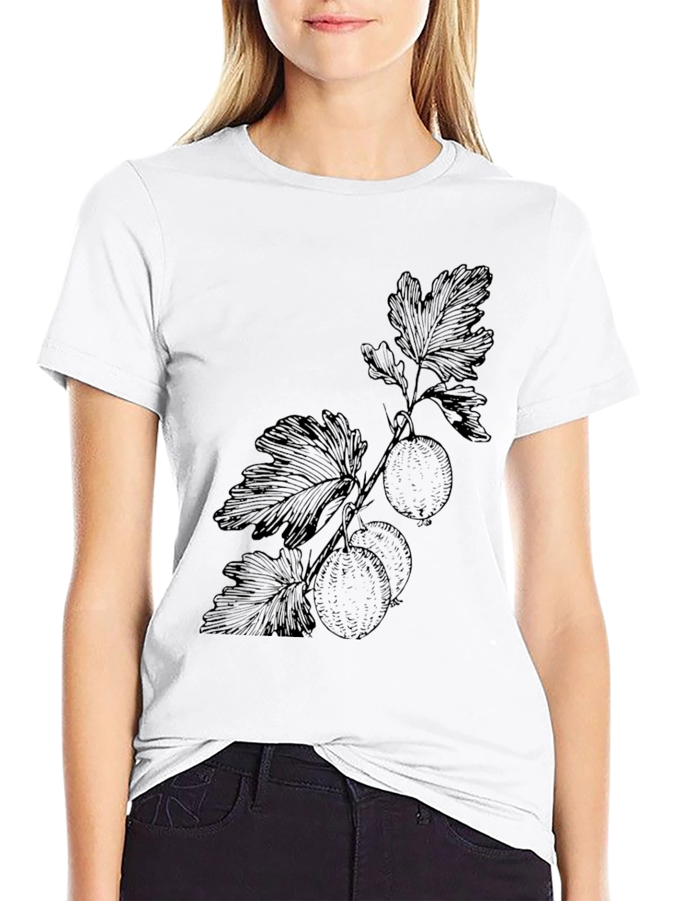Botanical Print Black T-Shirt