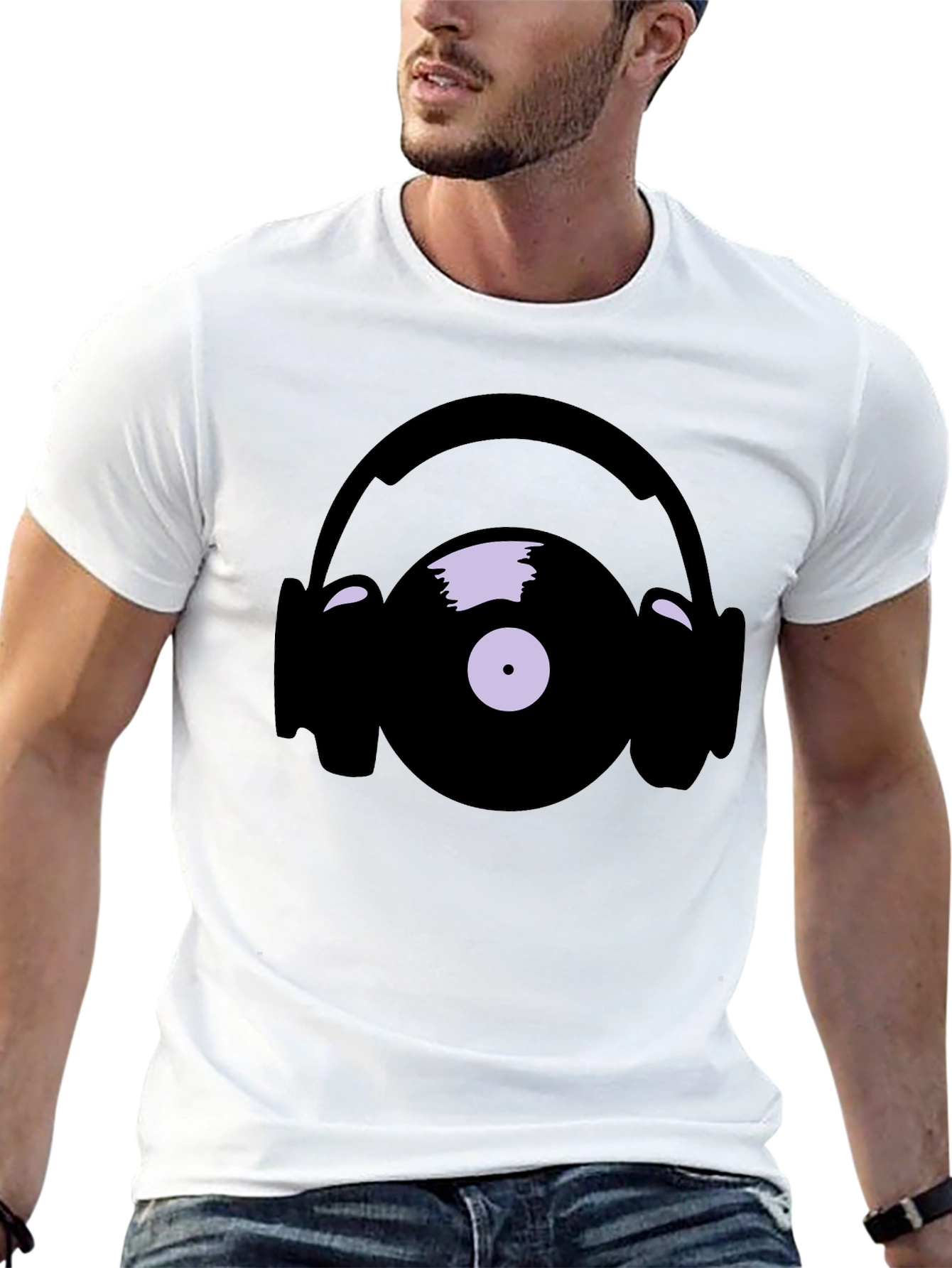 Vinyl Record and Headphone Graphic T-Shirt