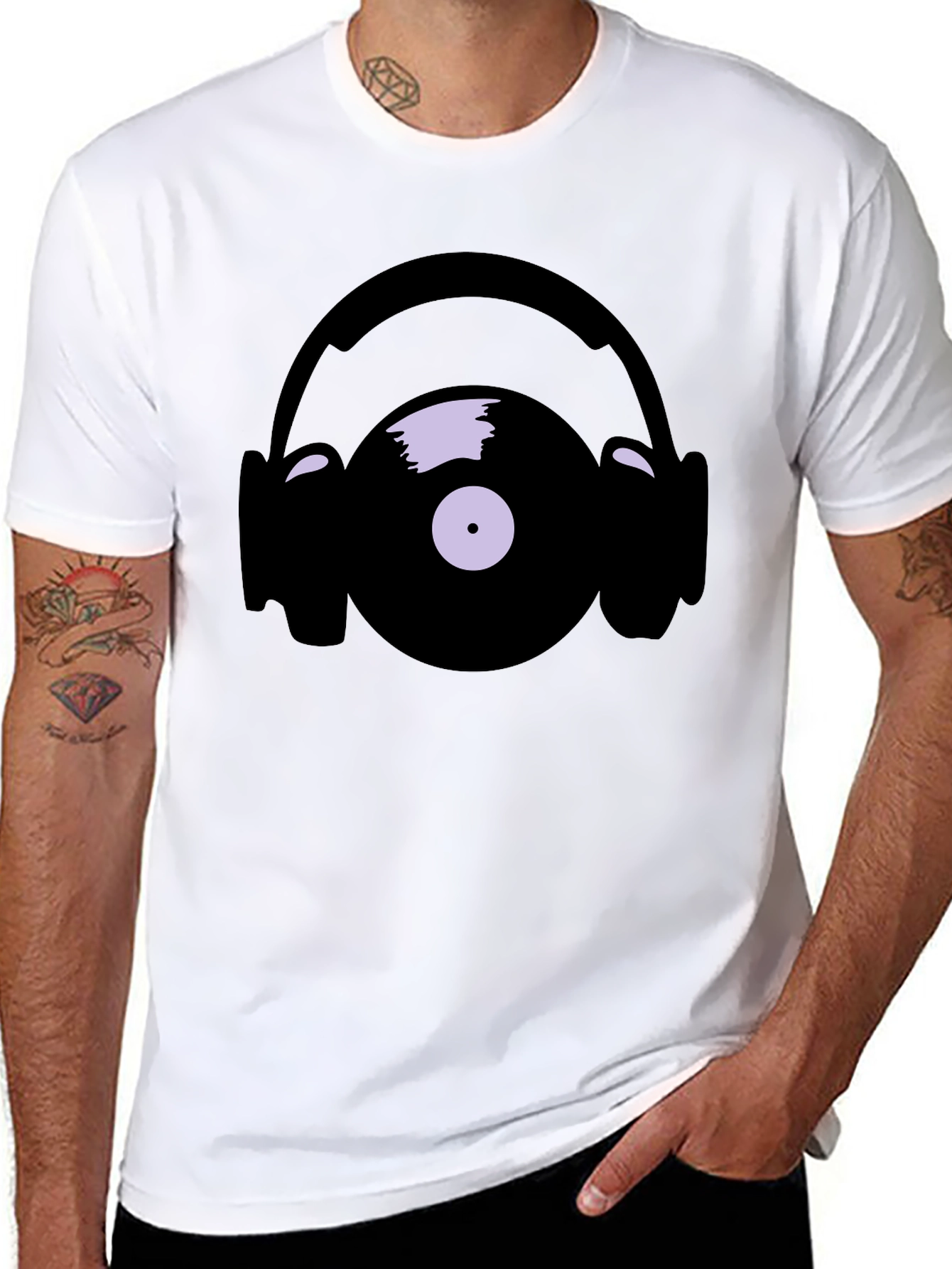Vinyl Record and Headphone Graphic T-Shirt