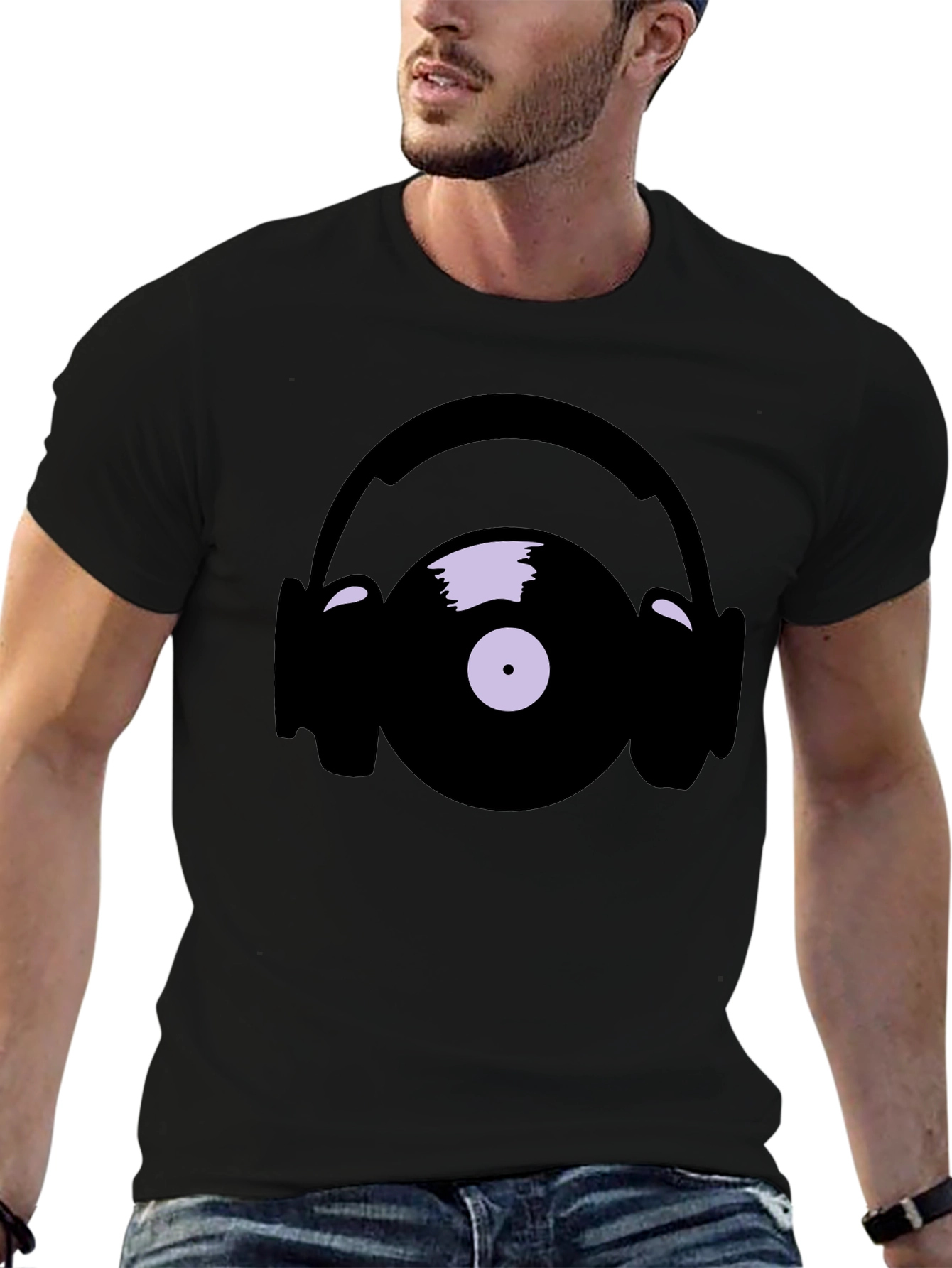 Vinyl Record and Headphone Graphic T-Shirt