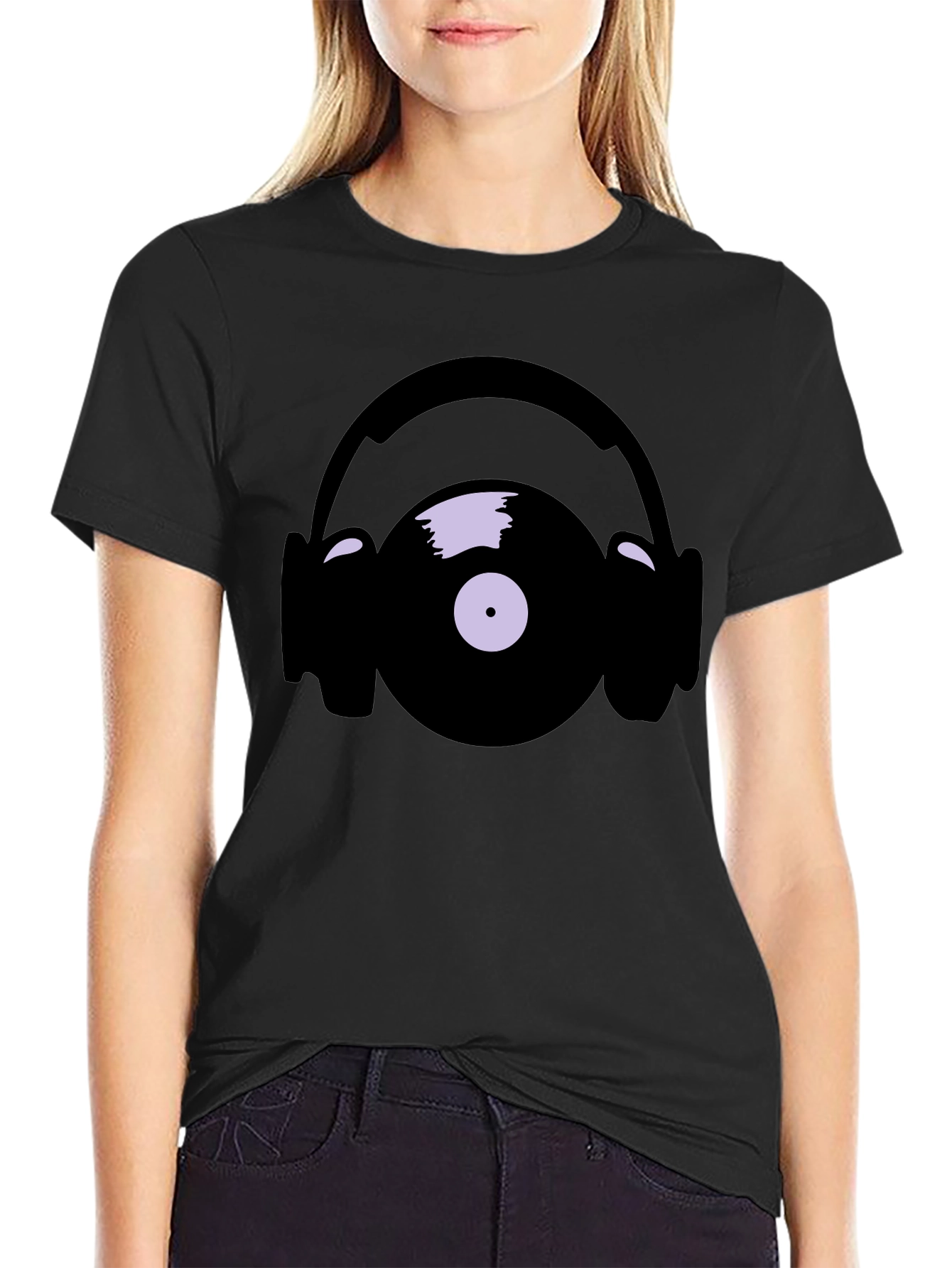Vinyl Record and Headphone Graphic T-Shirt