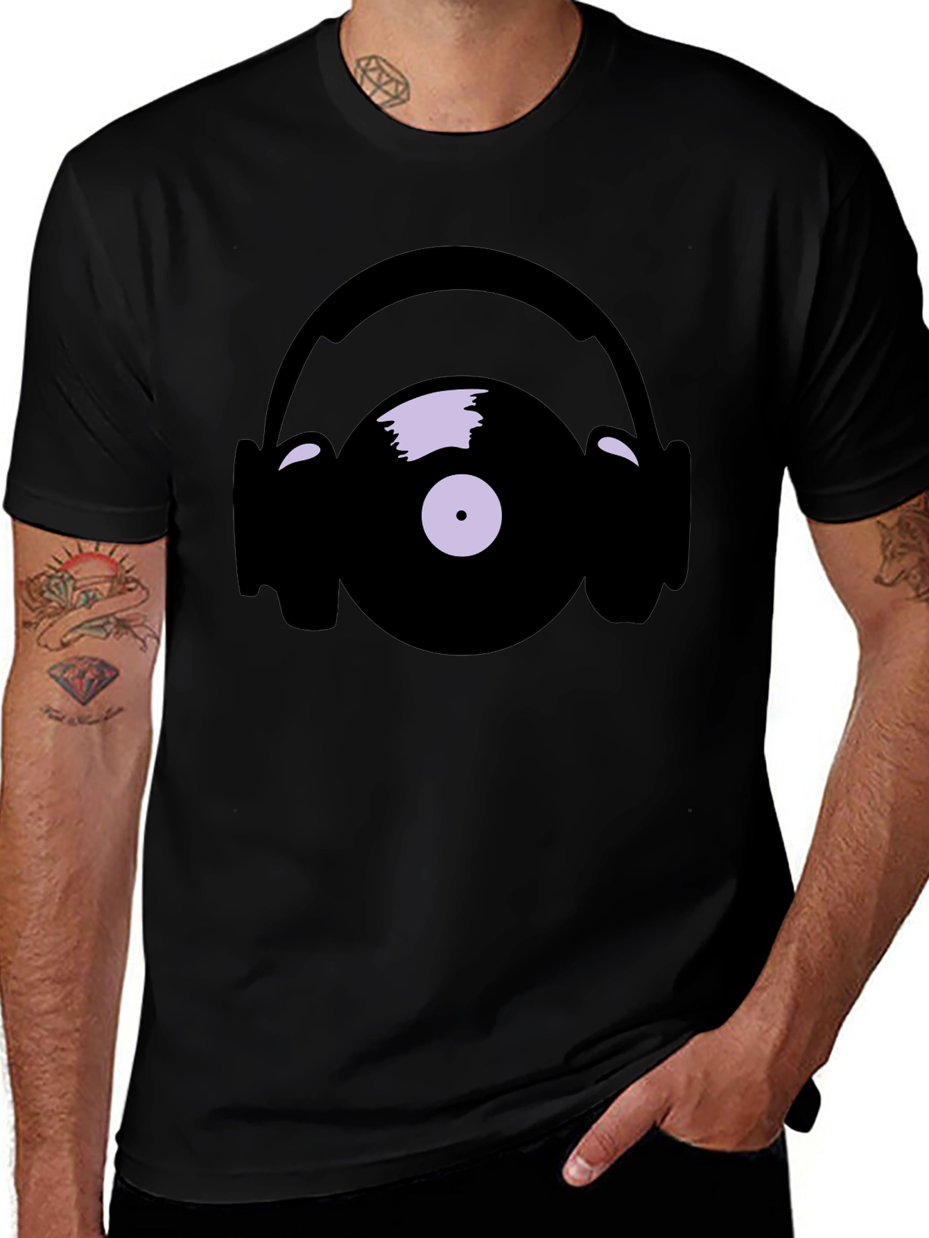Vinyl Record and Headphone Graphic T-Shirt