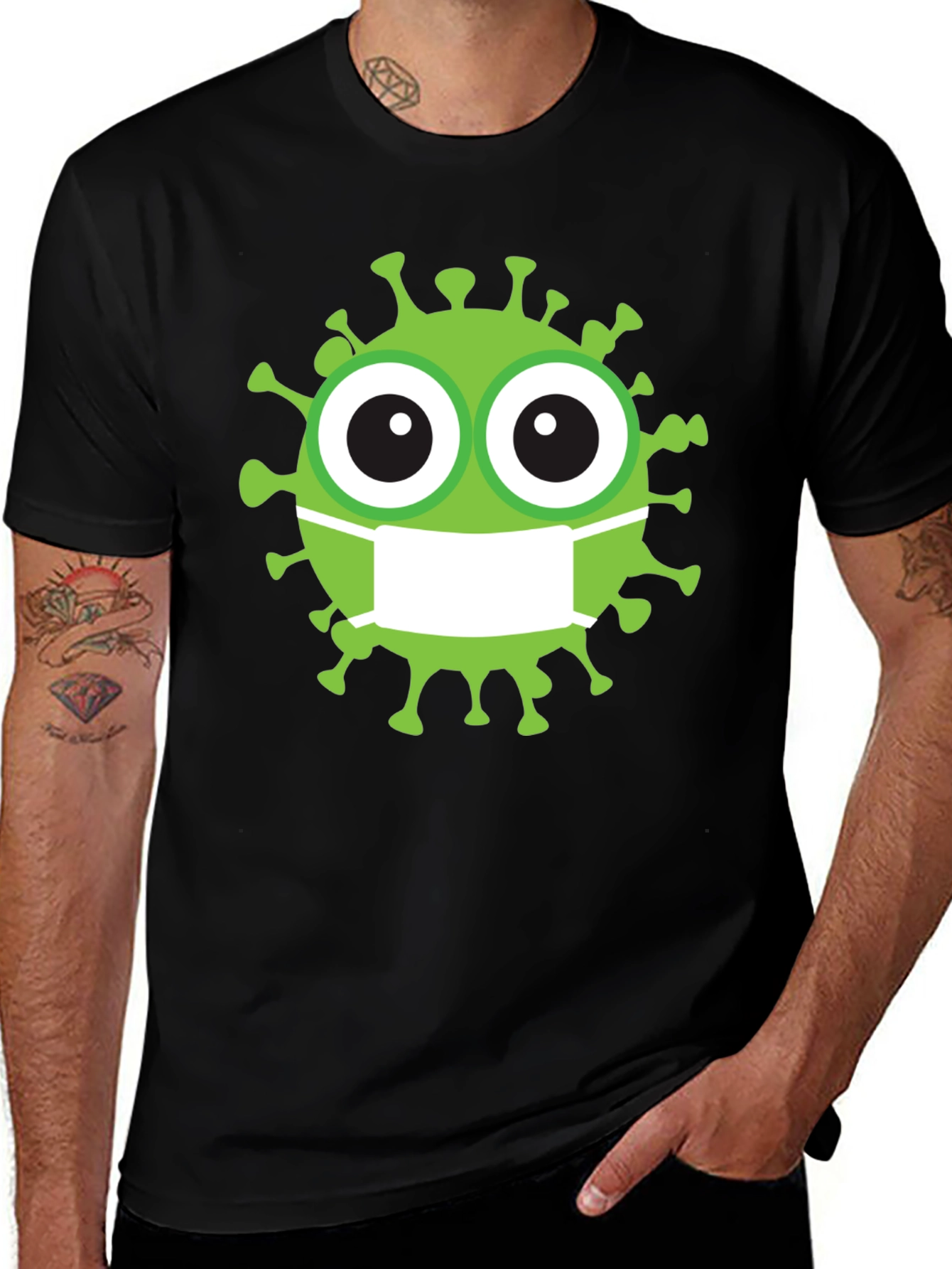 Novelty Cartoon Virus Wearing Mask Graphic Tee