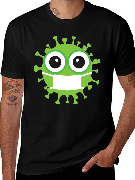 Novelty Cartoon Virus Wearing Mask Graphic Tee