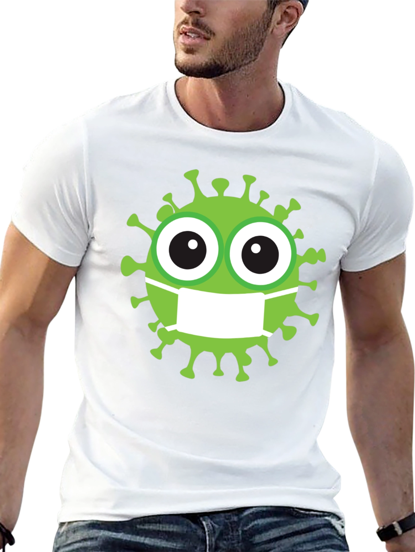 Novelty Cartoon Virus Wearing Mask Graphic Tee