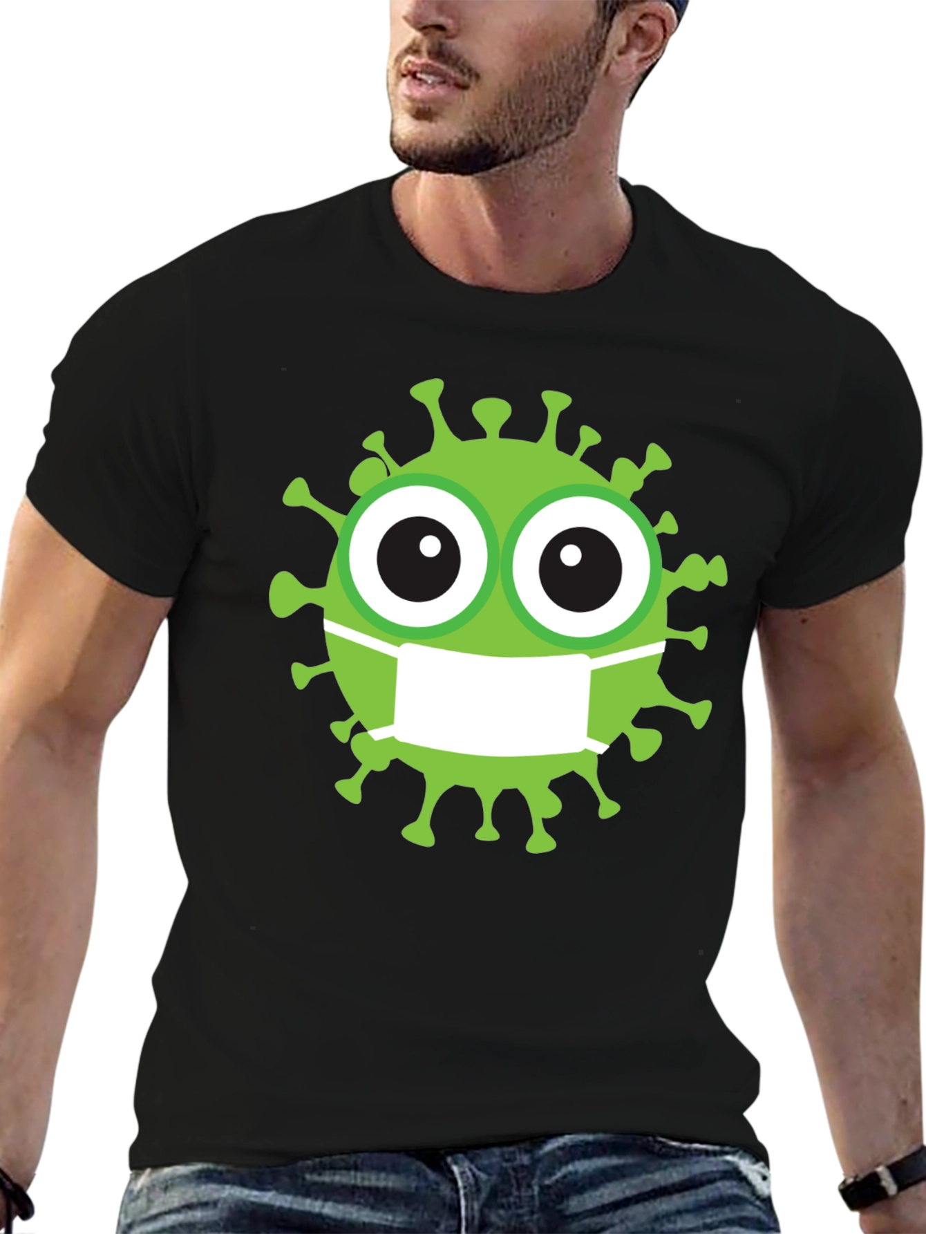 Novelty Cartoon Virus Wearing Mask Graphic Tee