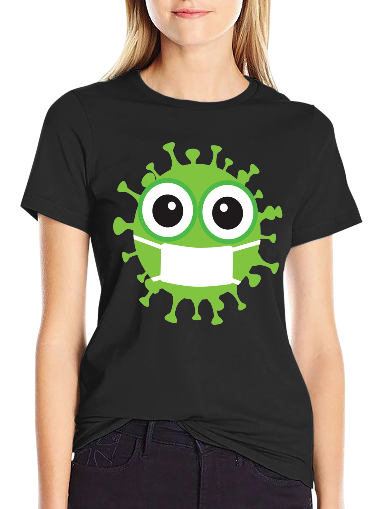 Novelty Cartoon Virus Wearing Mask Graphic Tee