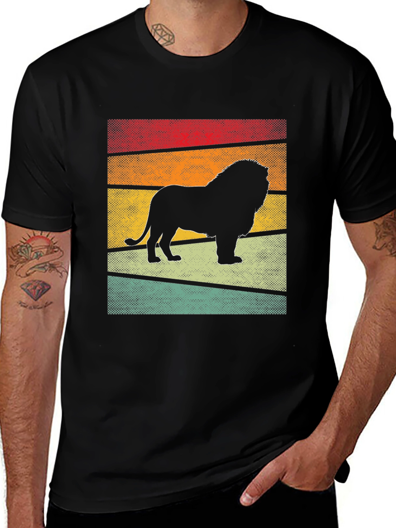 Retro Lion Graphic T-Shirt - Mens Black Tee