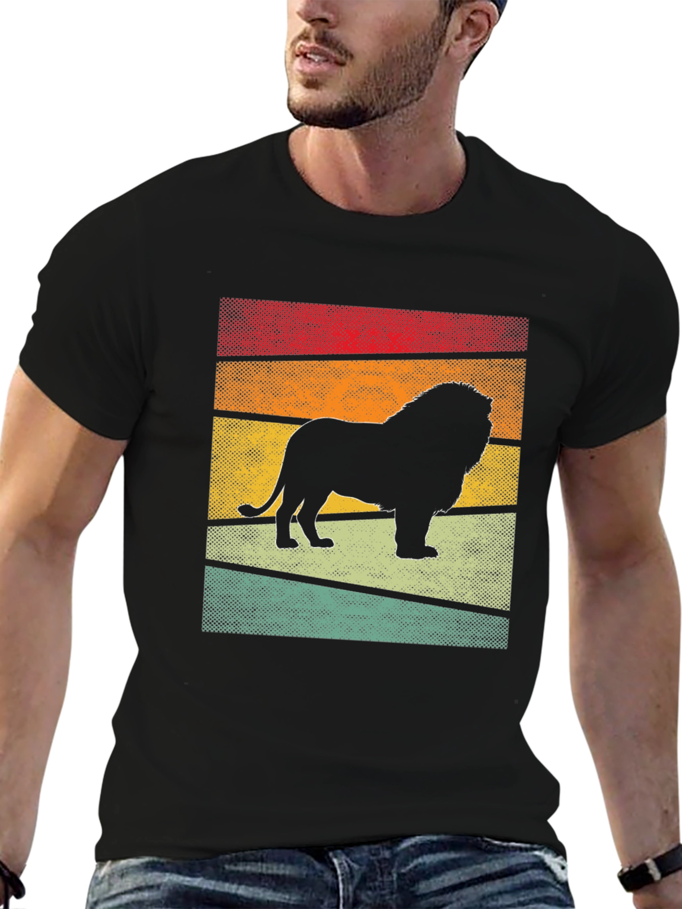 Retro Lion Graphic T-Shirt - Mens Black Tee