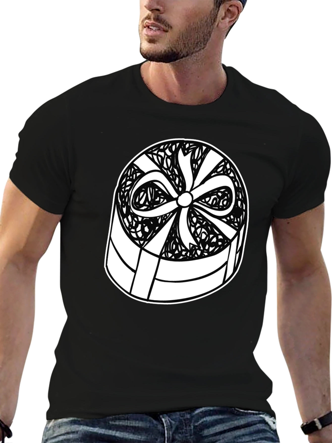 Gift Box Graphic Tee - Stylish Black T-Shirt