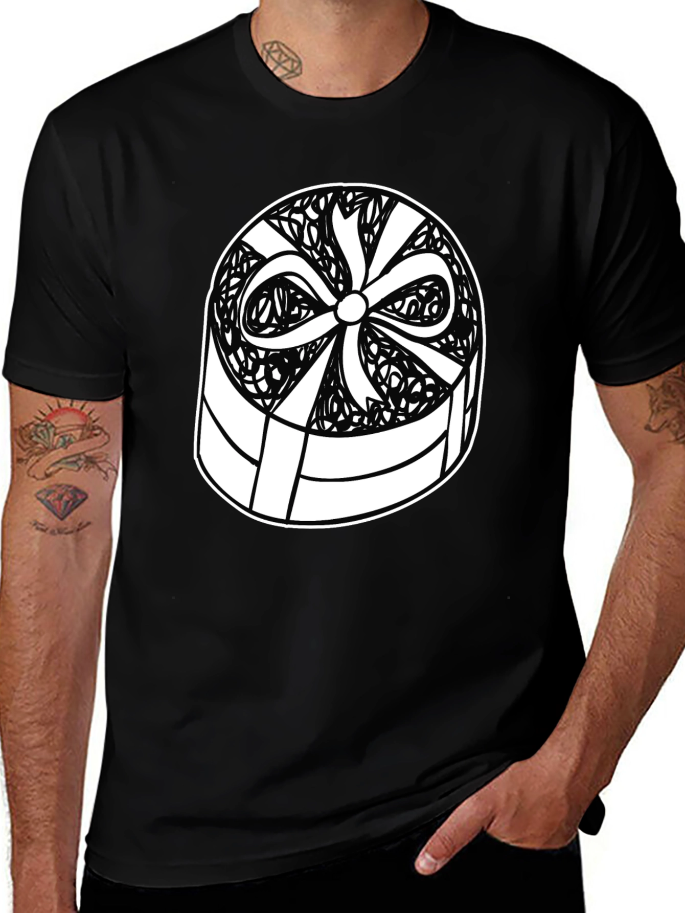 Gift Box Graphic Tee - Stylish Black T-Shirt
