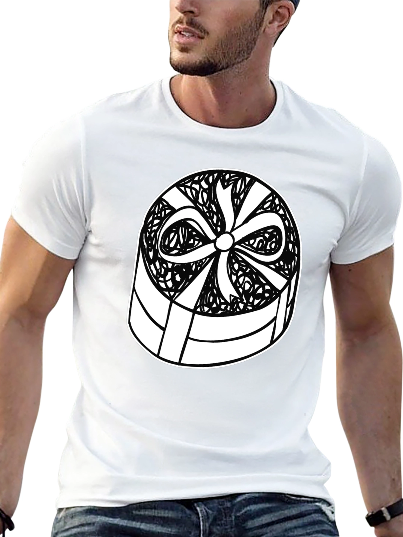 Gift Box Graphic Tee - Stylish Black T-Shirt