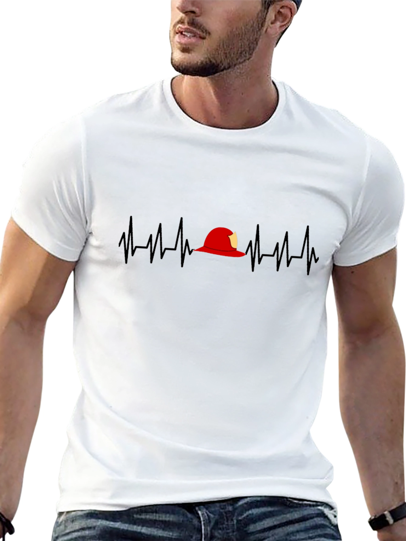 Firefighter Heartbeat T-Shirt - Black