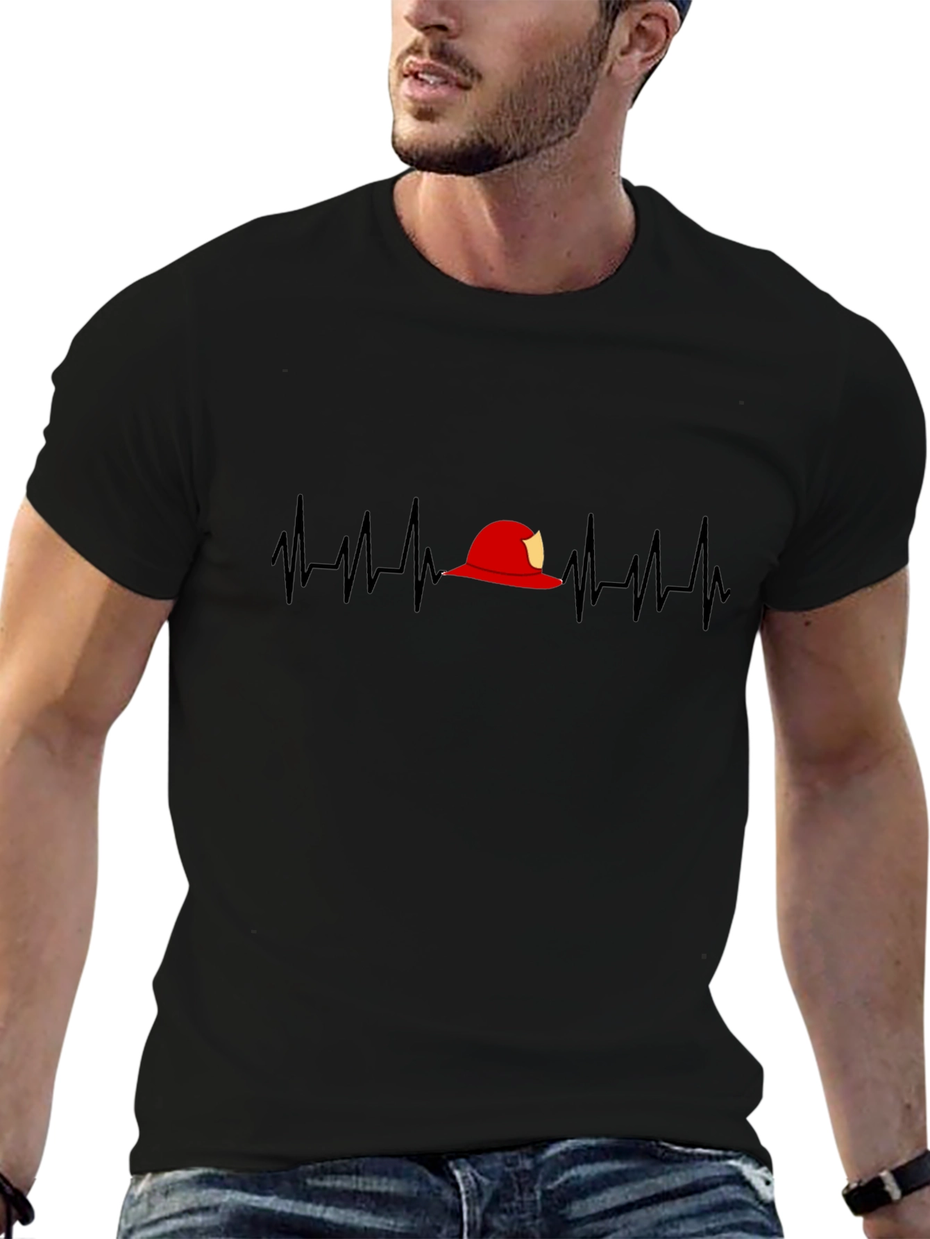 Firefighter Heartbeat T-Shirt - Black