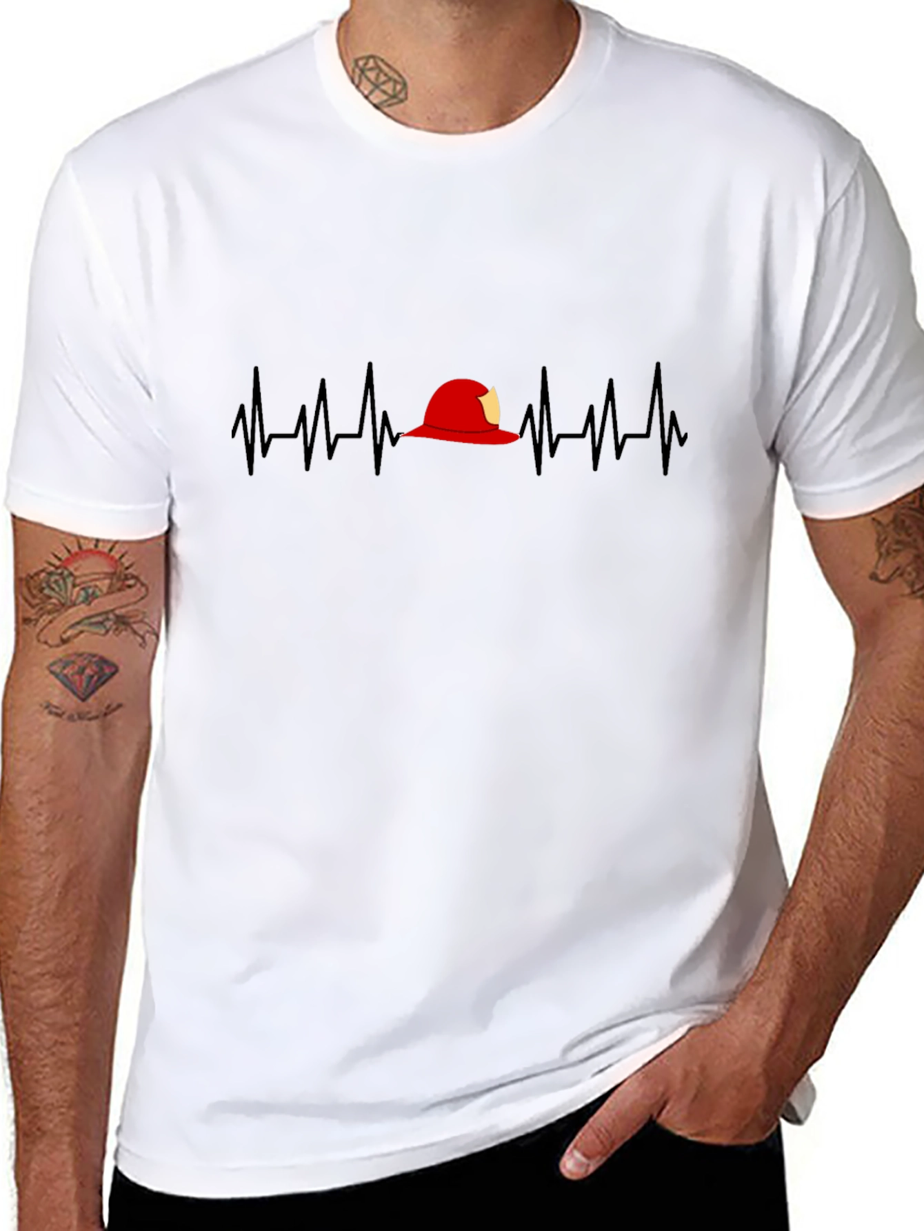Firefighter Heartbeat T-Shirt - Black
