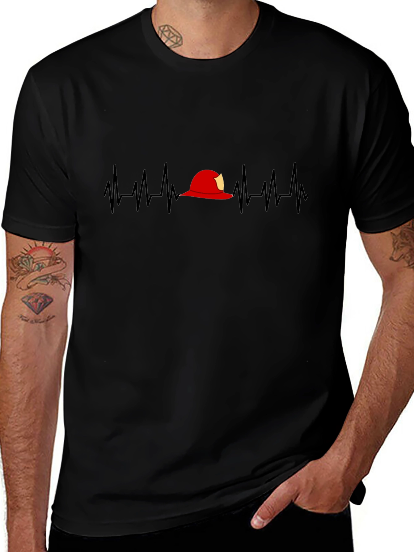Firefighter Heartbeat T-Shirt - Black